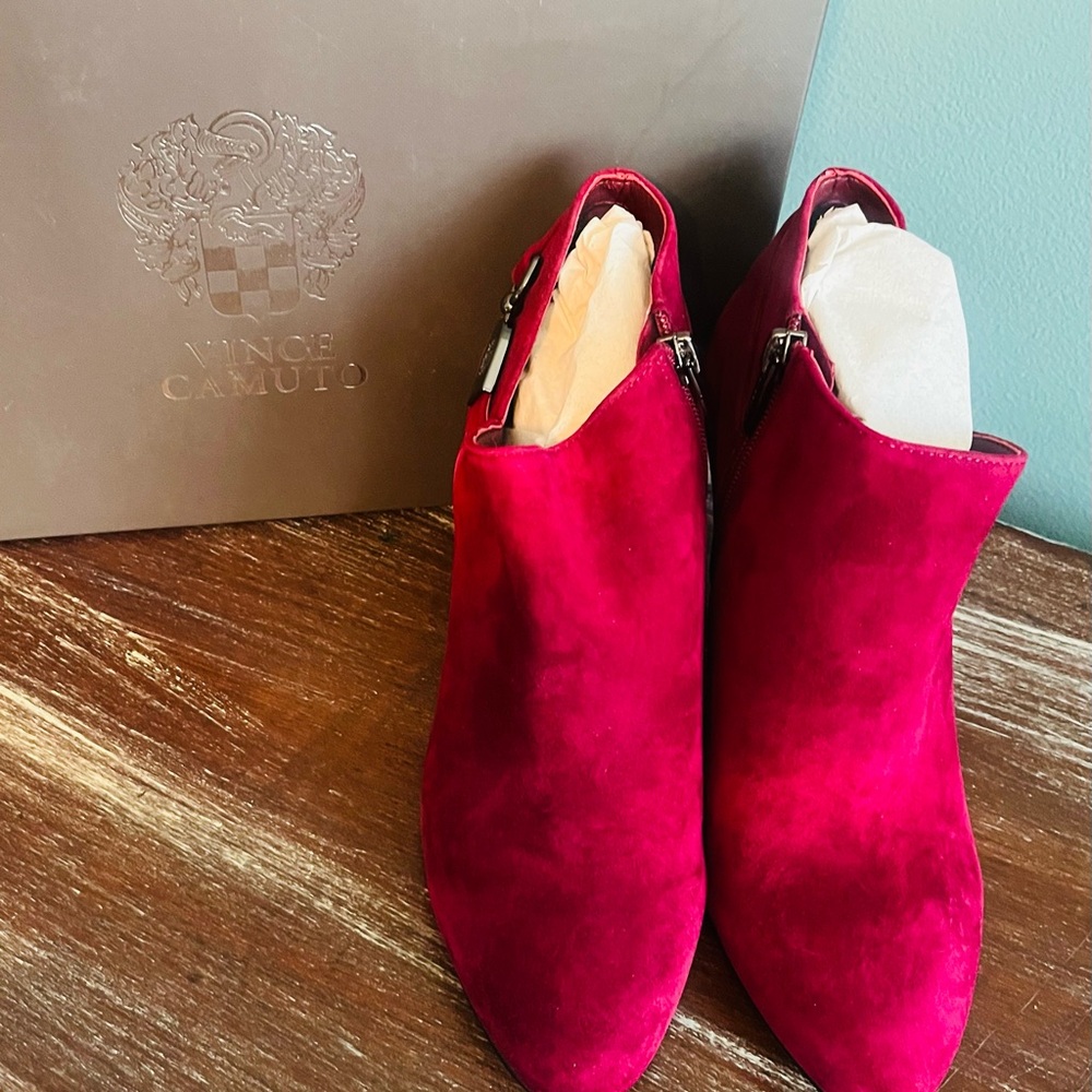 Vince Camuto Vesela Booties in Ribbon Red True Suede